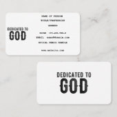 DEDICATED TO GOD  COOL BLACK TEKST CONTACTKAARTJE (Voorkant / Achterkant)