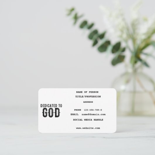 DEDICATED TO GOD  COOL BLACK TEKST CONTACTKAARTJE (Staand voorkant)