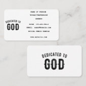 DEDICATED TO GOD COOL  BLACK TEKST CONTACTKAARTJE (Voorkant / Achterkant)