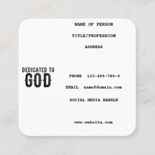 DEDICATED TO GOD COOL BLACK TEKST CONTACTKAARTJE