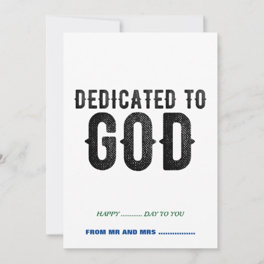 DEDICATED TO GOD  COOL BLACK TEKST FEESTDAGENKAART (Voorkant)