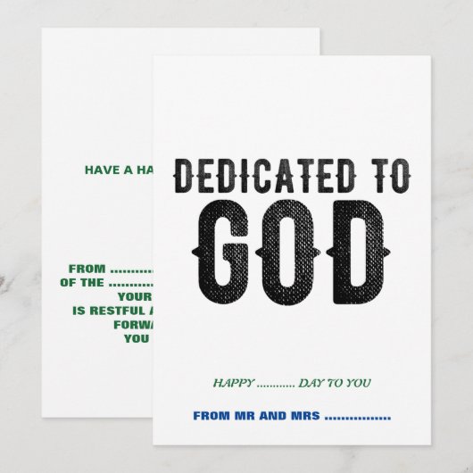 DEDICATED TO GOD  COOL BLACK TEKST FEESTDAGENKAART (Voorkant / Achterkant)