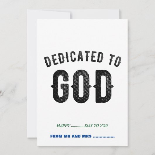 DEDICATED TO GOD COOL BLACK TEKST FEESTDAGENKAART (Voorkant)