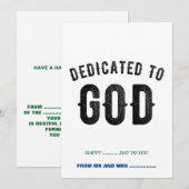 DEDICATED TO GOD COOL BLACK TEKST FEESTDAGENKAART (Voorkant / Achterkant)