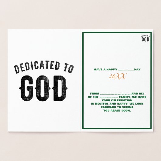DEDICATED TO GOD COOL BLACK TEKST FOLIE KAARTEN (Binnen)