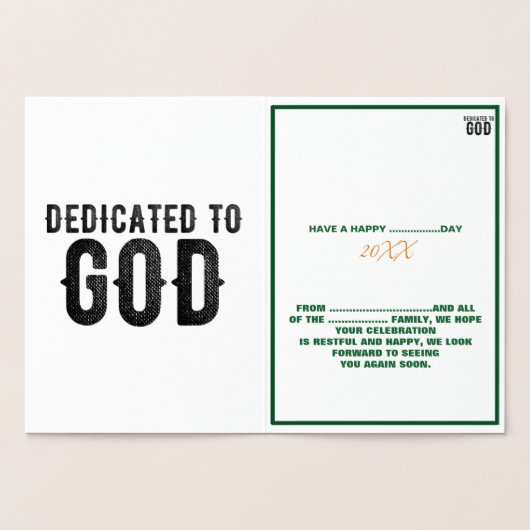 DEDICATED TO GOD  COOL BLACK TEKST FOLIE KAARTEN (Binnen)