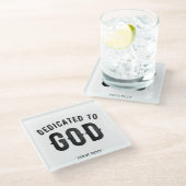 DEDICATED TO GOD COOL BLACK TEKST GLAZEN ONDERZETTER (Schuin)