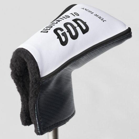 DEDICATED TO GOD COOL  BLACK TEKST GOLFHEADCOVER (3/4 voorkant)