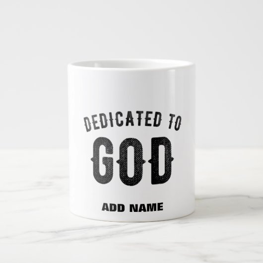 DEDICATED TO GOD COOL  BLACK TEKST GROTE KOFFIEKOP (Voorkant)