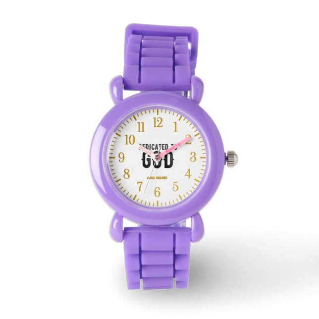 DEDICATED TO GOD  COOL BLACK TEKST HORLOGE (Voorkant)