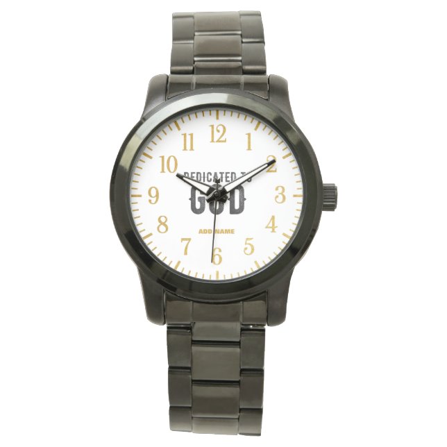 DEDICATED TO GOD  COOL BLACK TEKST HORLOGE (Voorkant)
