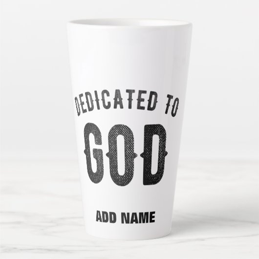 DEDICATED TO GOD COOL  BLACK TEKST LATTE MOK (Voorkant)