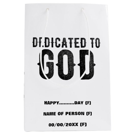 DEDICATED TO GOD COOL BLACK TEKST MEDIUM CADEAUZAKJE (Voorkant)