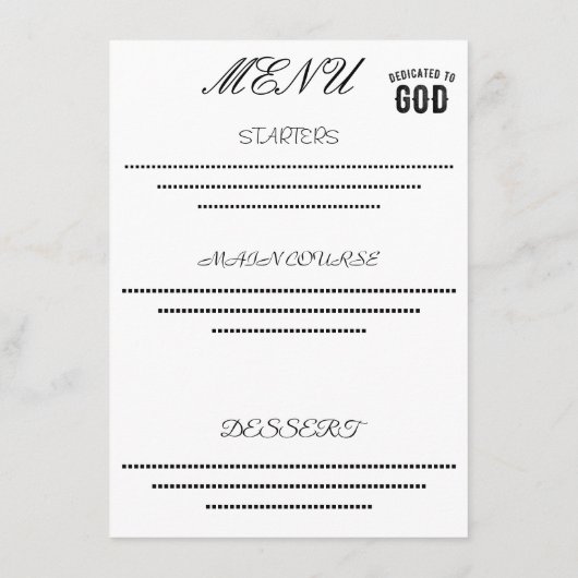 DEDICATED TO GOD COOL  BLACK TEKST MENU (Achterkant)