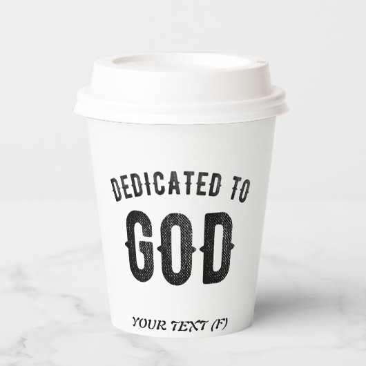DEDICATED TO GOD COOL BLACK TEKST PAPIEREN BEKERS (Voorkant)