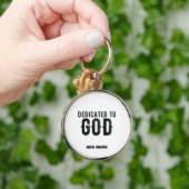 DEDICATED TO GOD COOL BLACK TEKST SLEUTELHANGER (Hand)