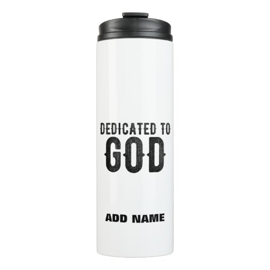 DEDICATED TO GOD COOL BLACK TEKST THERMOSBEKER (Voorkant)