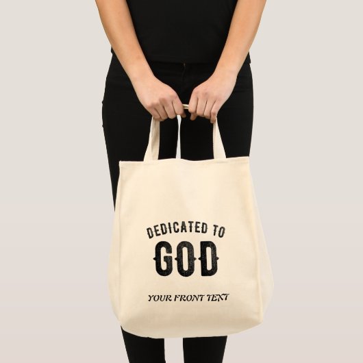 DEDICATED TO GOD COOL  BLACK TEKST TOTE BAG (Voorkant (product))