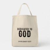 DEDICATED TO GOD  COOL BLACK TEKST TOTE BAG (Achterkant)
