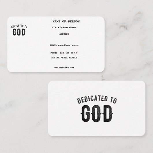 DEDICATED TO GOD COOL  BLACK TEKST VISITEKAARTJE (Voorkant / Achterkant)