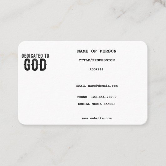 DEDICATED TO GOD COOL BLACK TEKST VISITEKAARTJE (Voorkant)