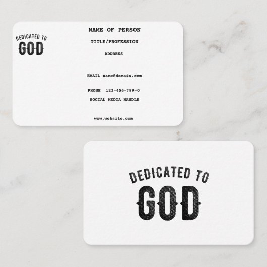 DEDICATED TO GOD COOL  BLACK TEKST VISITEKAARTJE (Voorkant / Achterkant)