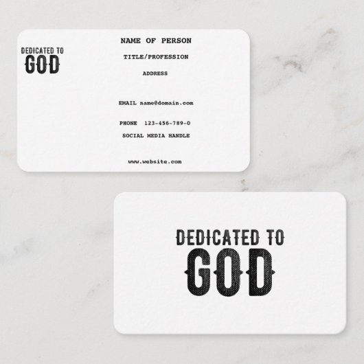 DEDICATED TO GOD  COOL BLACK TEKST VISITEKAARTJE (Voorkant / Achterkant)