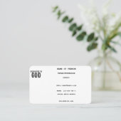 DEDICATED TO GOD  COOL BLACK TEKST VISITEKAARTJE (Staand voorkant)