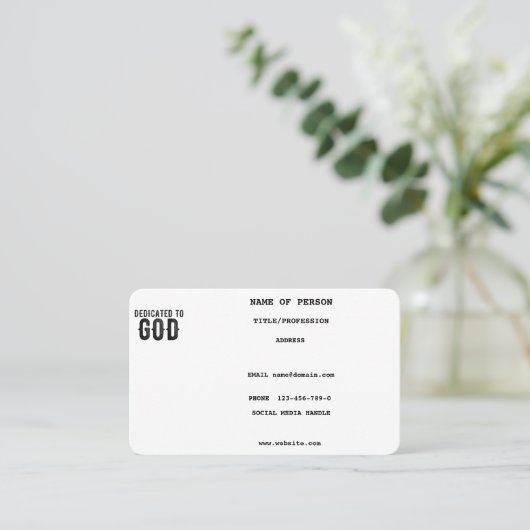 DEDICATED TO GOD  COOL BLACK TEKST VISITEKAARTJE (Staand voorkant)