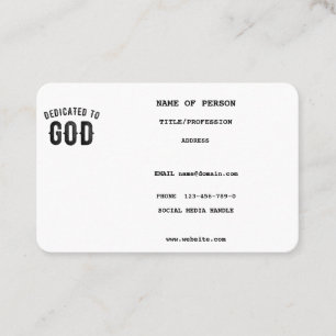 DEDICATED TO GOD COOL  BLACK TEKST VISITEKAARTJE