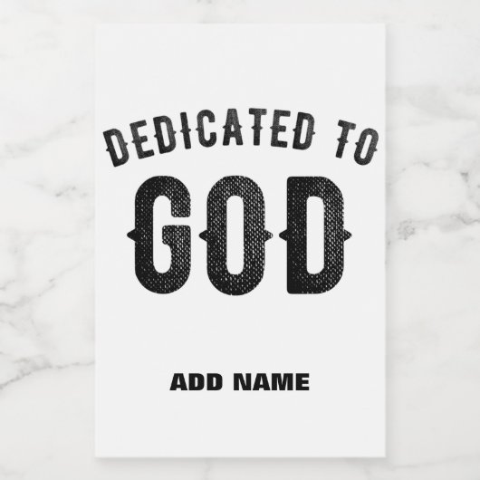 DEDICATED TO GOD COOL BLACK TEKST VOEDSELCONTAINER ETIKET (Enkel label)