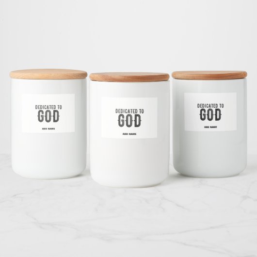 DEDICATED TO GOD COOL BLACK TEKST VOEDSELCONTAINER ETIKET (Flessen)