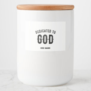 DEDICATED TO GOD COOL  BLACK TEKST VOEDSELCONTAINER ETIKET
