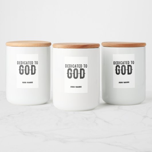 DEDICATED TO GOD COOL BLACK TEKST VOEDSELCONTAINER ETIKET (Flessen)