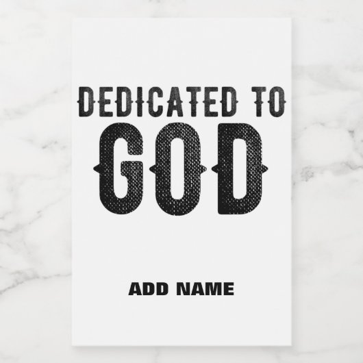 DEDICATED TO GOD COOL BLACK TEKST VOEDSELCONTAINER ETIKET (Enkel label)