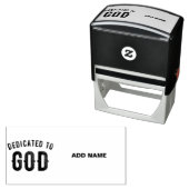 DEDICATED TO GOD COOL  BLACK TEKST  ZELFINKTENDE STEMPEL (In situ)
