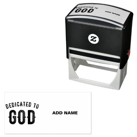 DEDICATED TO GOD COOL  BLACK TEKST  ZELFINKTENDE STEMPEL (In situ)
