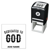 DEDICATED TO GOD COOL  BLACK TEKST  ZELFINKTENDE STEMPEL (In situ)