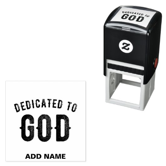 DEDICATED TO GOD COOL  BLACK TEKST  ZELFINKTENDE STEMPEL (In situ)