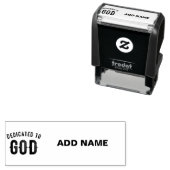 DEDICATED TO GOD COOL  BLACK TEKST  ZELFINKTENDE STEMPEL (In situ)