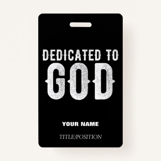 DEDICATED TO GOD COOL  WHITE TEKST BADGE (Voorkant)