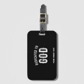 DEDICATED TO GOD  COOL WHITE TEKST BAGAGELABEL (Voorkant (verticaal))