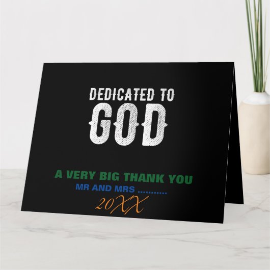 DEDICATED TO GOD COOL WHITE TEKST BEDANKKAART (Voorkant)