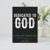 DEDICATED TO GOD COOL WHITE TEKST BEDANKKAART (Staand voorkant)