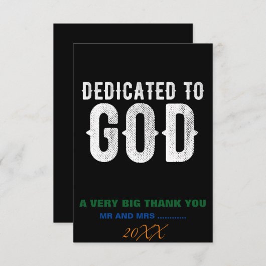 DEDICATED TO GOD COOL WHITE TEKST BEDANKKAART (Voorkant / Achterkant)