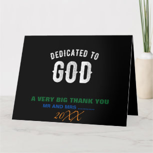 DEDICATED TO GOD  COOL WHITE TEKST BEDANKKAART