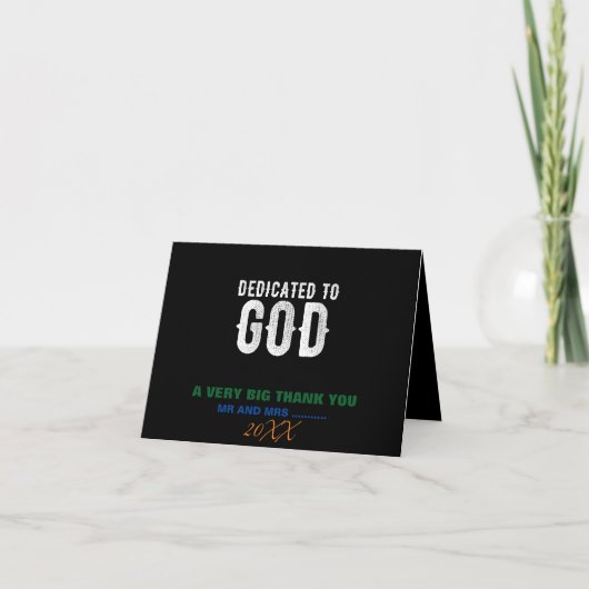 DEDICATED TO GOD COOL  WHITE TEKST BEDANKKAART (Voorkant)