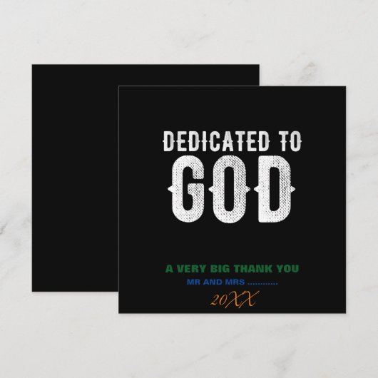 DEDICATED TO GOD COOL  WHITE TEKST BEDANKKAART (Voorkant / Achterkant)