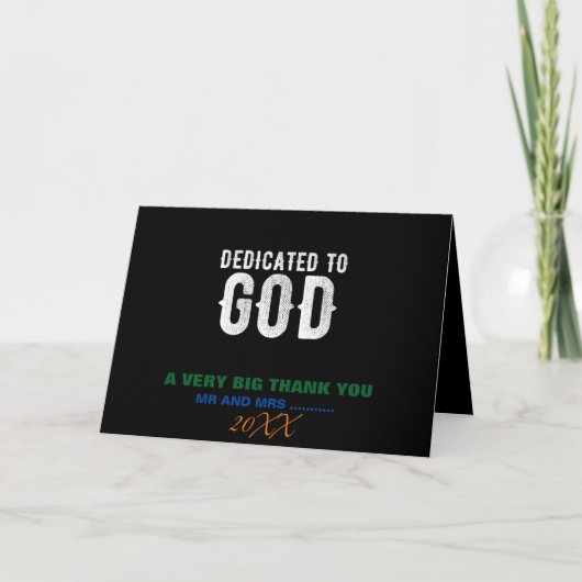 DEDICATED TO GOD COOL  WHITE TEKST BEDANKKAART (Voorkant)