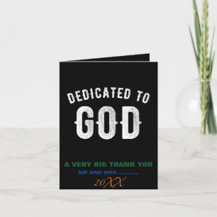 DEDICATED TO GOD COOL WHITE TEKST BEDANKKAART